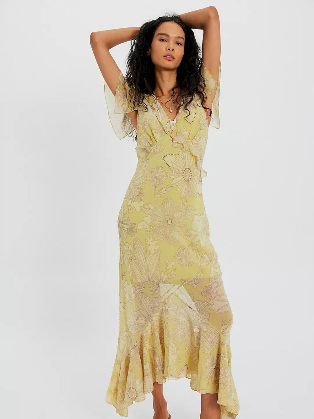 Free People Moonlight Maxi Dress Yellow Floral NWOT S Wedding Guest Cottage